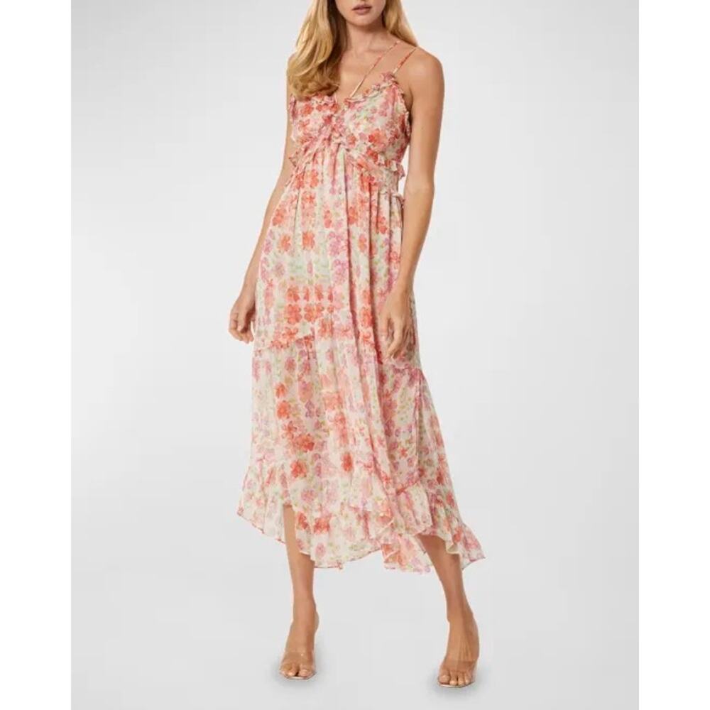 Misa Los Angeles Adrienne Strappy Ruffle-Trim Floral Halter Midi Dress
